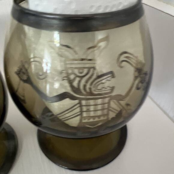 6 Vtg Smoked Smoke Glass Glasses Snifter Brandy Scotch Cognac Bar Peru Mayan - Picture 10 of 16